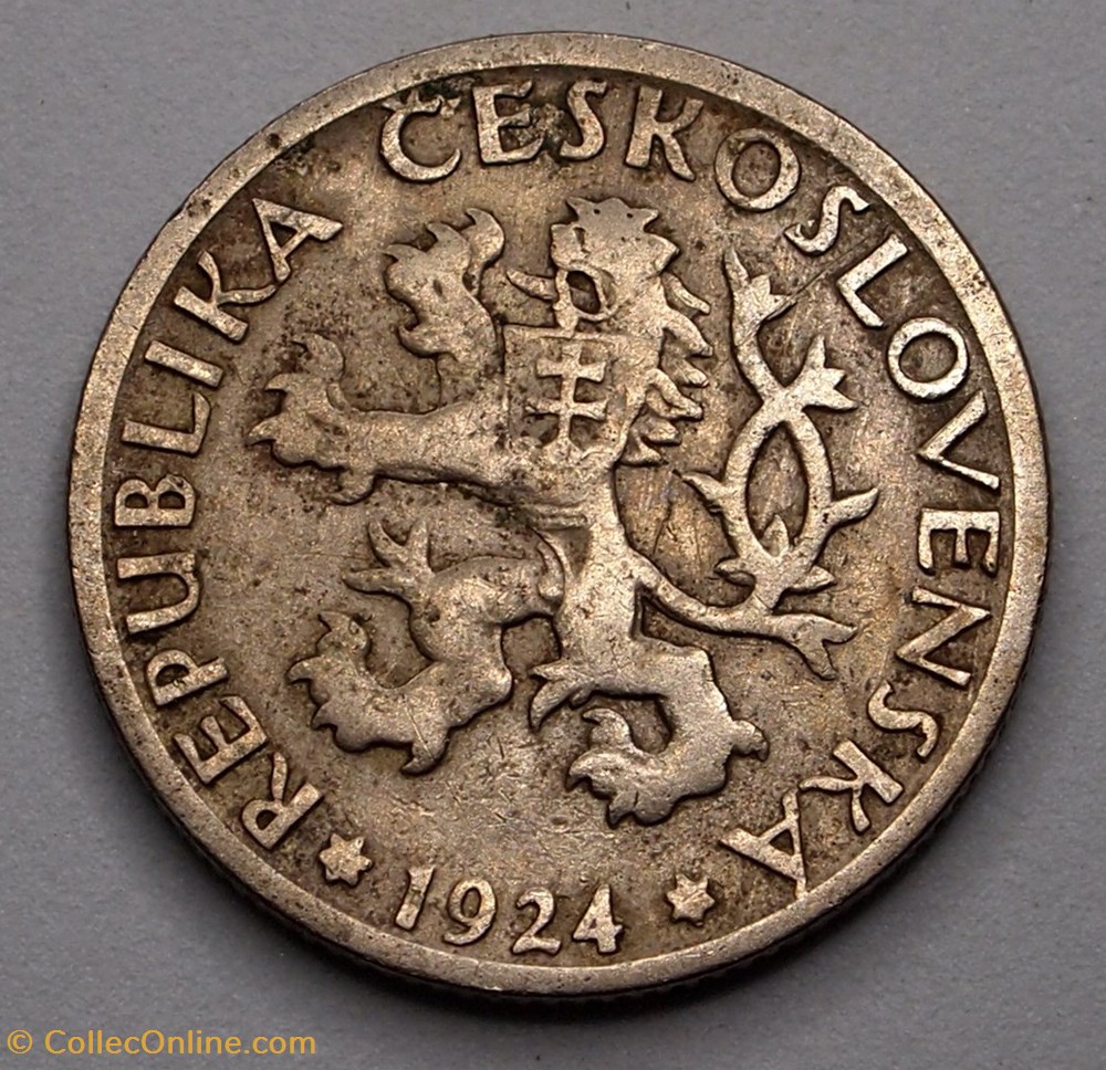 1 Koruna - 1924 monnaie monde tchecoslovaquie 1 koruna 1924