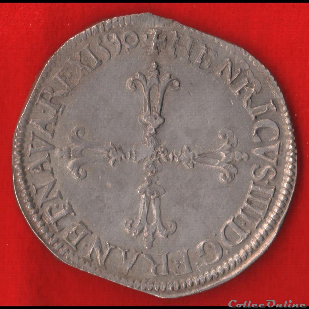 monnaies europe medievale france royales quart ecu 1590 compiegne