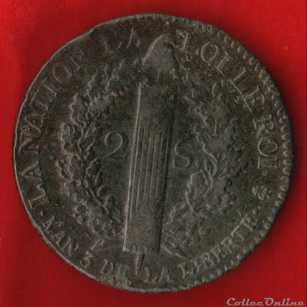 monnaies europe medievale france royales 2 sols 1791 paris