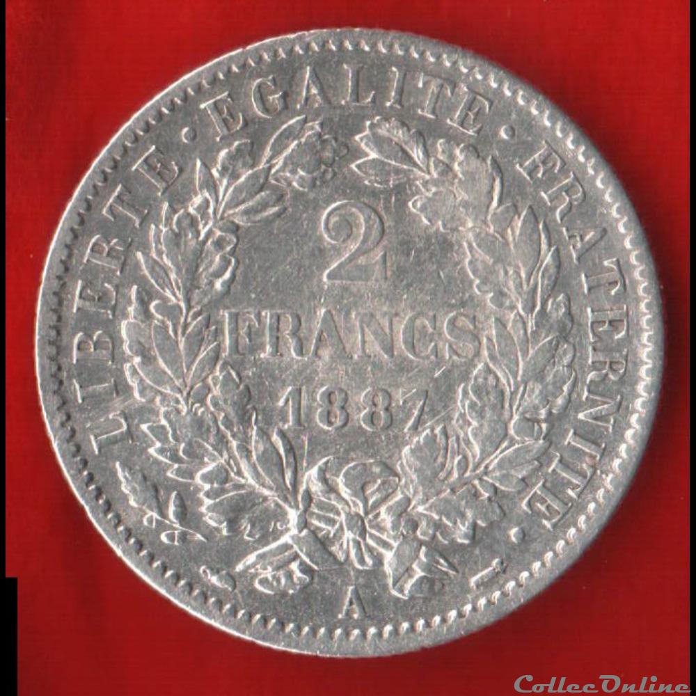 monnaies monde france 2 francs ceres 1887 paris