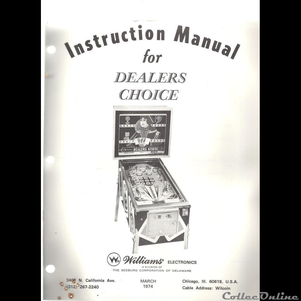 manuel flipper méca WILLIAMS DEALERS CHOICE 1974 jeux jouet bar arcade mandat territoriaux manuel flipper meca williams dealers choice 1974