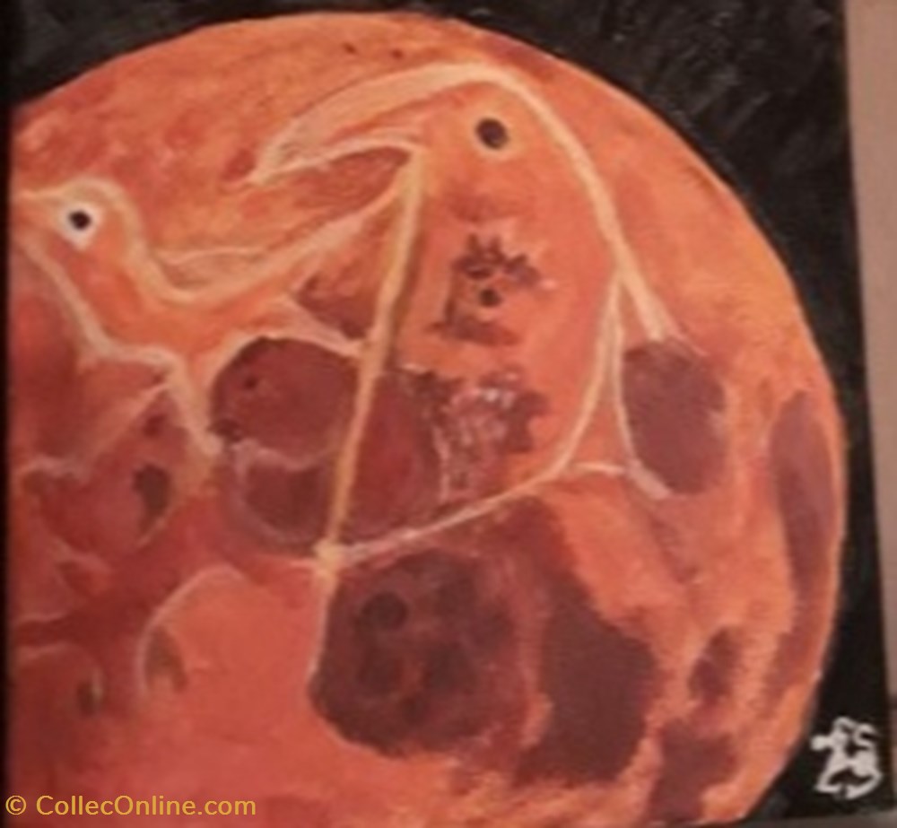 art antiquites peintures dessins lune rousse peinture acrylique sur toile visage et animaux dauphin aigle sanglier tete d ours