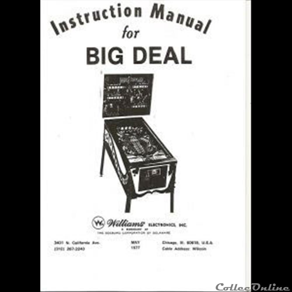 manuel flipper BIG DEAL WILLIAMS 1977 jeux jouet bar arcade mandat territoriaux manuel flipper big deal williams 1977
