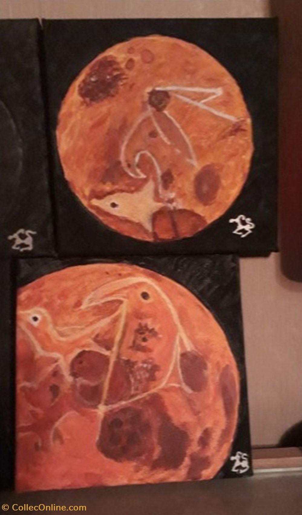 art antiquites peintures dessins lune rousse peinture acrylique sur toile visage et animaux dauphin aigle sanglier tete d ours