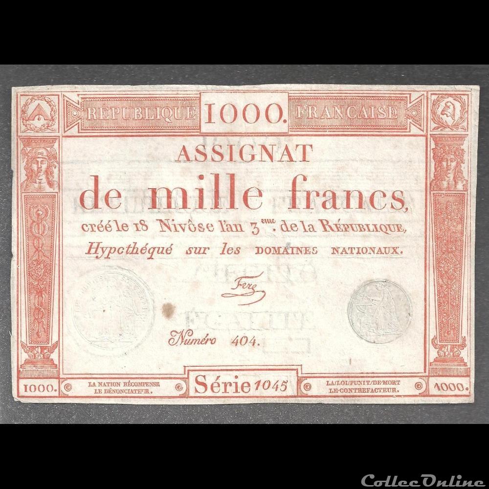 assignat de 1000 livres du 18 nivôse l'an III de la République billets europe france assignat de 1000 livres du 18 nivose an iii de la republique
