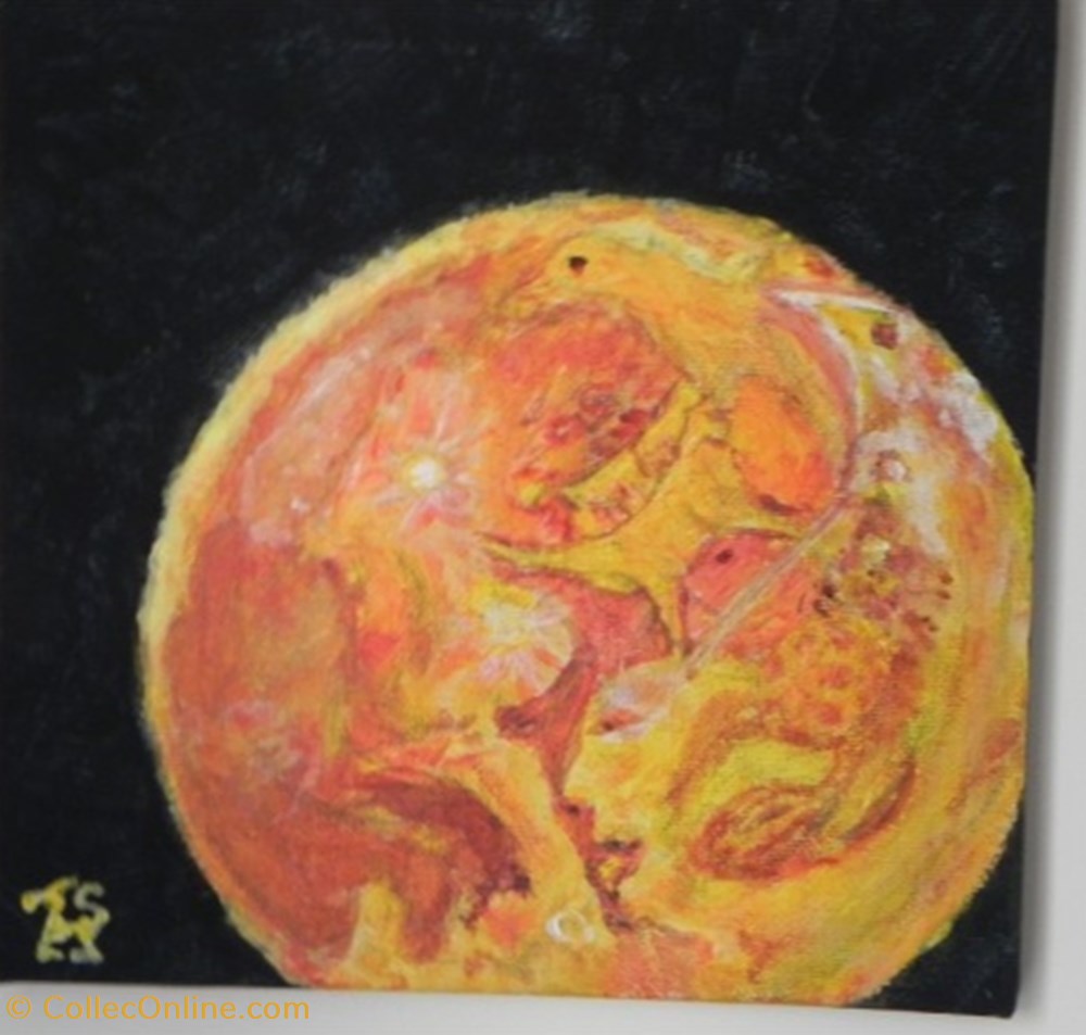 art antiquites peintures dessins lune rousse peinture acrylique sur toile visages et animaux