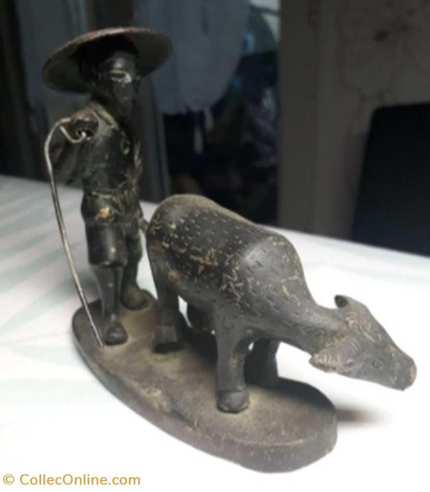 art antiquite asiatique paysan et son bufle indo bronze