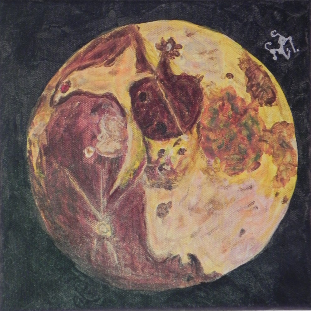 art antiquites peintures dessins lune peinture acrylique sur toile visages et animaux