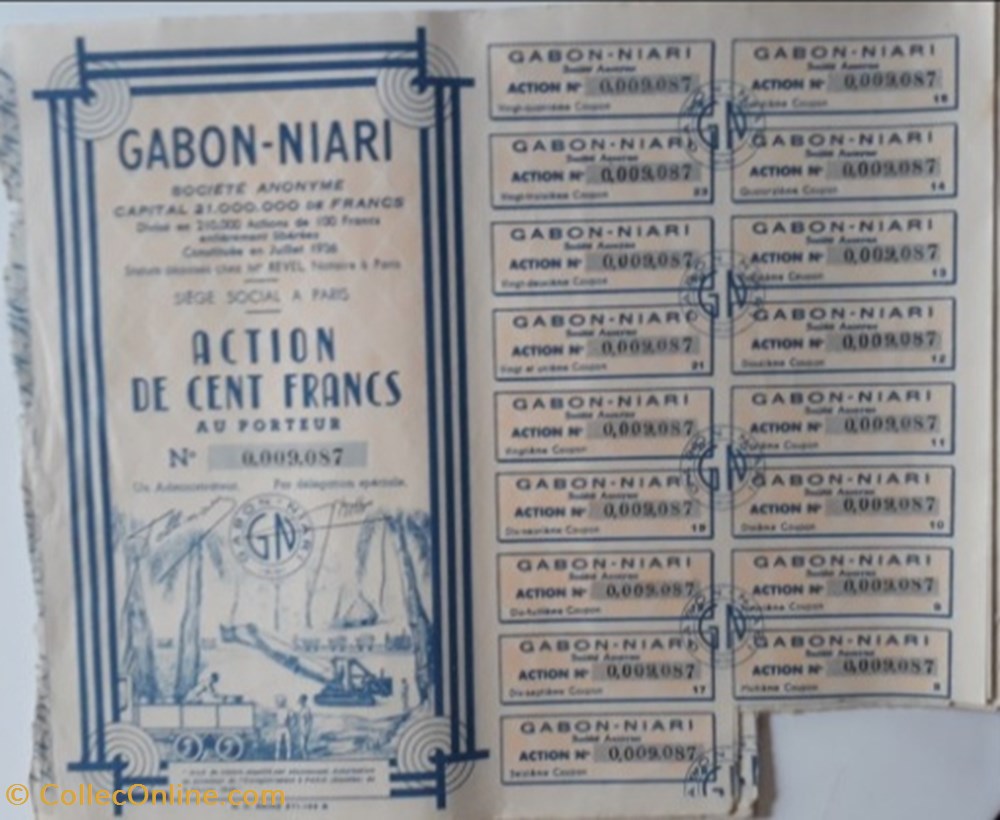 GABON NIARI action de 100 fr CFA vieux papier titre gabon niari action de 100 fr cfa