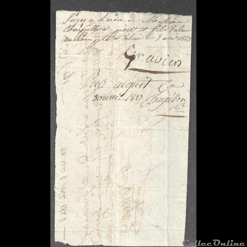 france diver 1823 billet paye a ordre de 191 francs