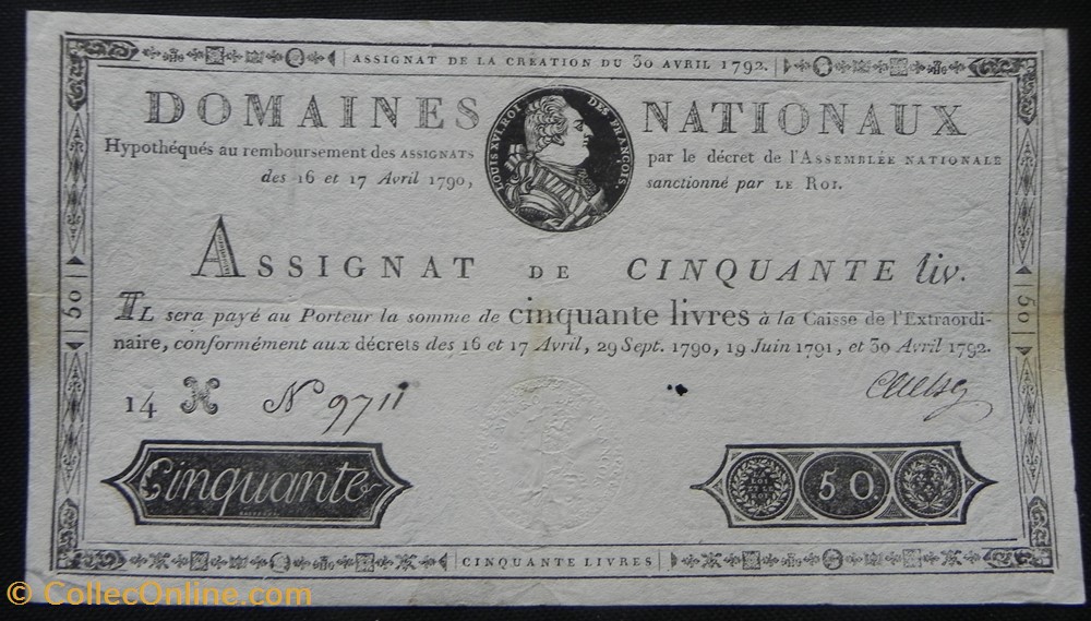 assignat 50 livres 29 septembre 1790 30 avril 1792 billets europe france assignat 50 livres 29 septembre 1790 30 avril 1792