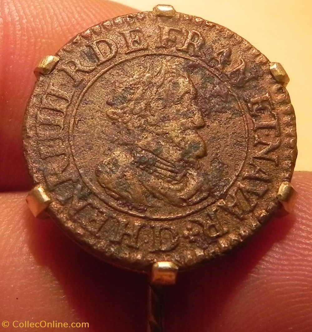 épingle à cravate double tournois Henri IIII monnaies europe medievale epingle a cravate double tournois henri iiii