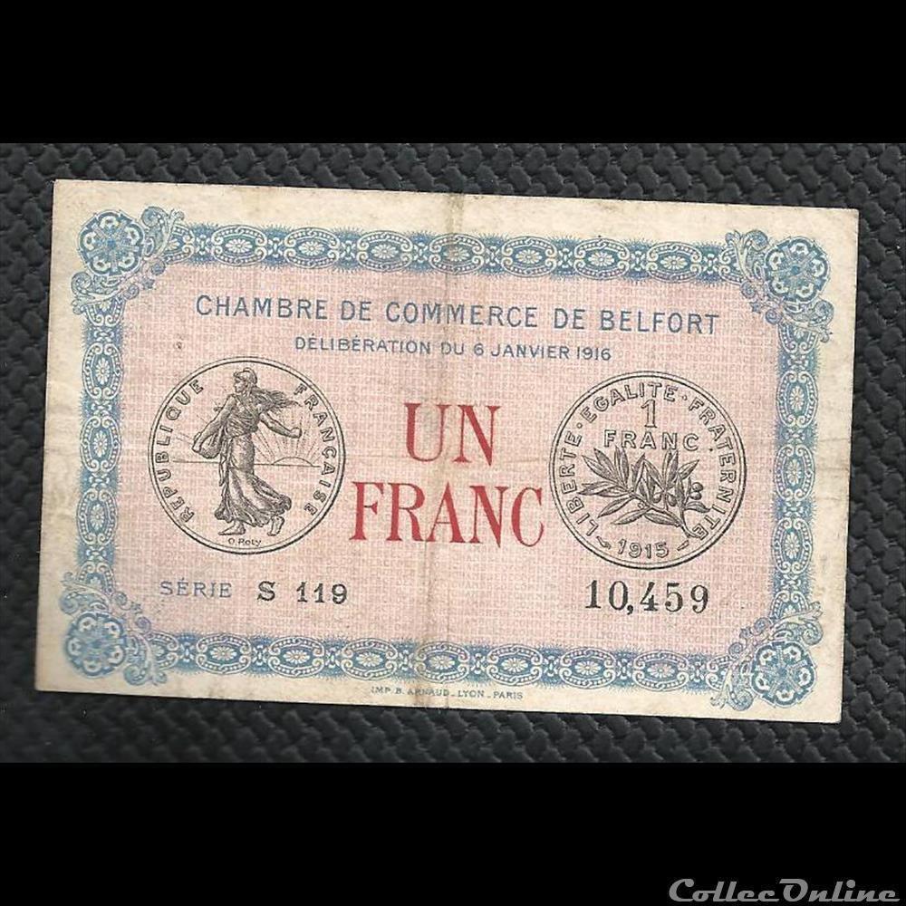 billet france diver 1 franc belfort chambre de commerce
