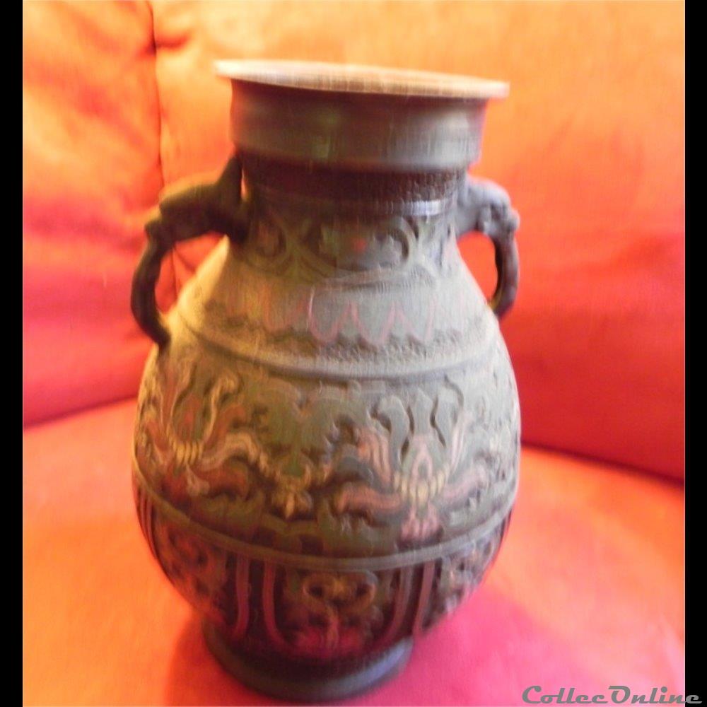 BRONZE vase en émail cloisonné 2 art antiquite asiatique yorouba bronze vase en email cloisonne