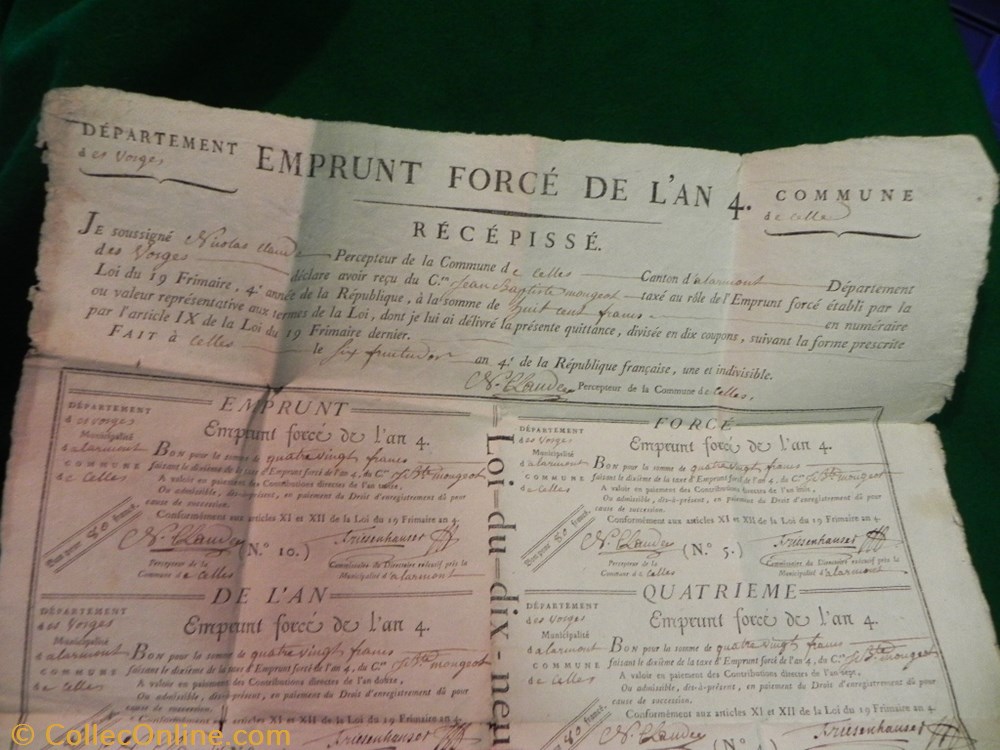 billet europe france 800 francs emprunt force de an iv commune de celles dep vosges