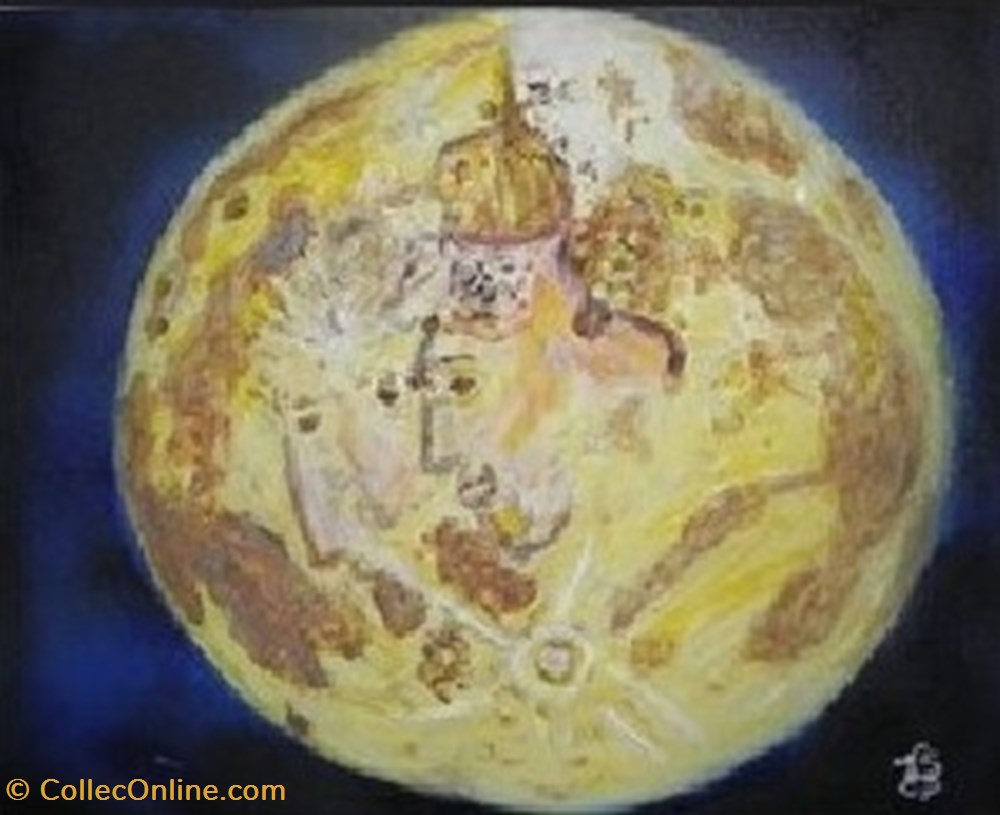 art antiquites peintures dessins lune rousse peinture acrylique sur toile visages et animaux