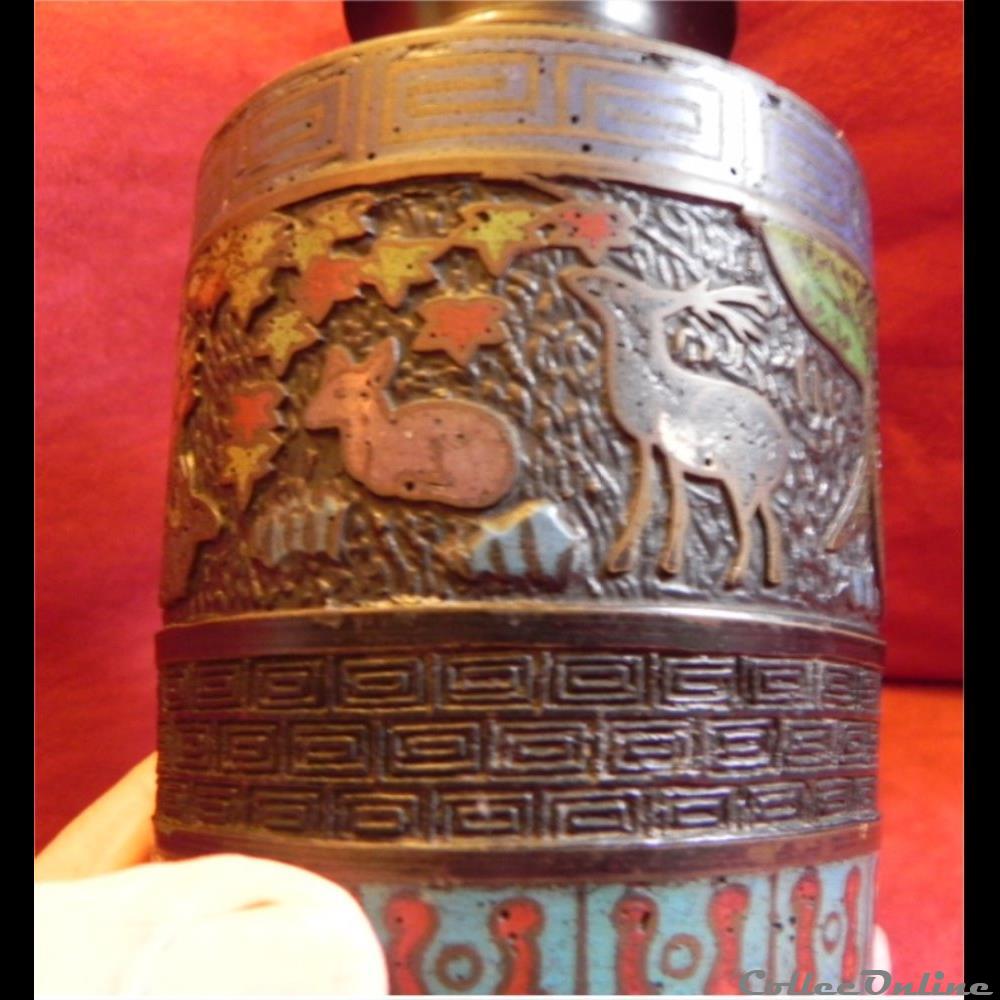 art antiquite asiatique europe vase emaille bronze cloisonne decore animaux