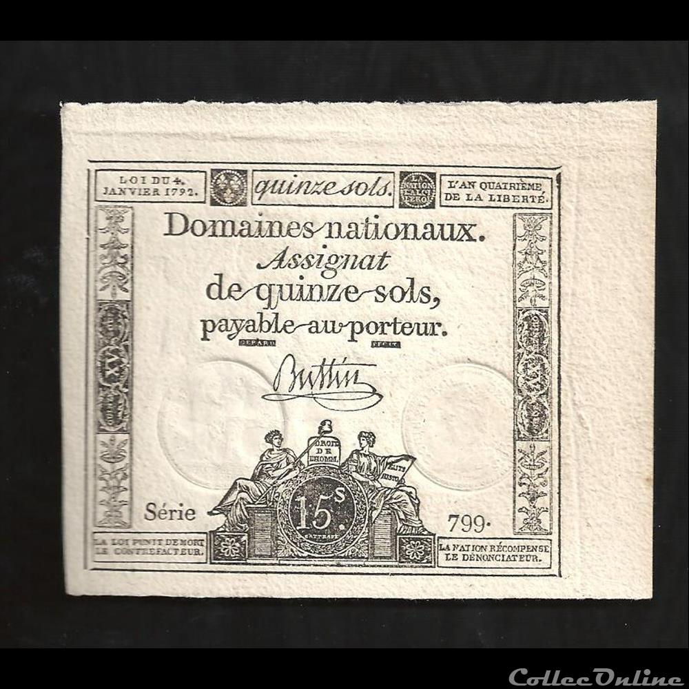 Assignat de 15 sols L'an 4 de la Liberté - Banknotes - Europe