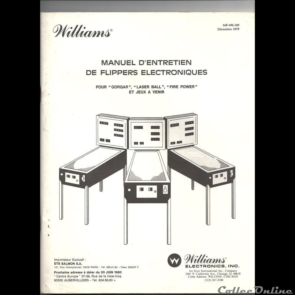 manuel entretien flipper williams GORGAR,LASER BALL, FIRE POWER1979 jeux jouet de bar arcade mandat territoriaux manuel entretien flipper williams gorgar laser ball fire power1979