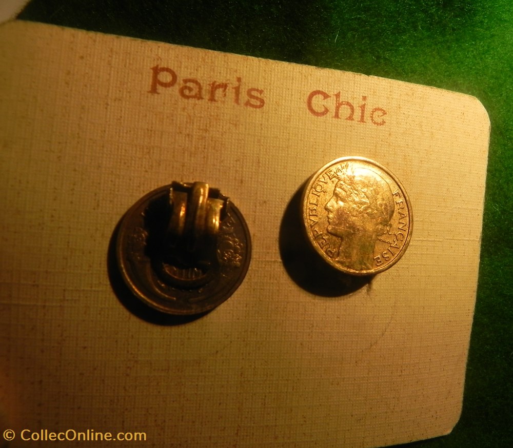 paire boucle d'oreille 50 centimes Morlon PARIS chic monnaies paranumismatique jetons poids paire boucle oreille 50 centimes morlon paris chic