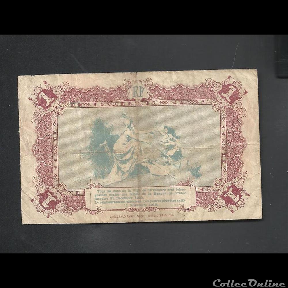 1 franc Strasbourg du 11 novembre 1918 au 31 décembre 1920 billet france diver 1 franc strasbourg du 11 novembre 1918 au 31 decembre 1920