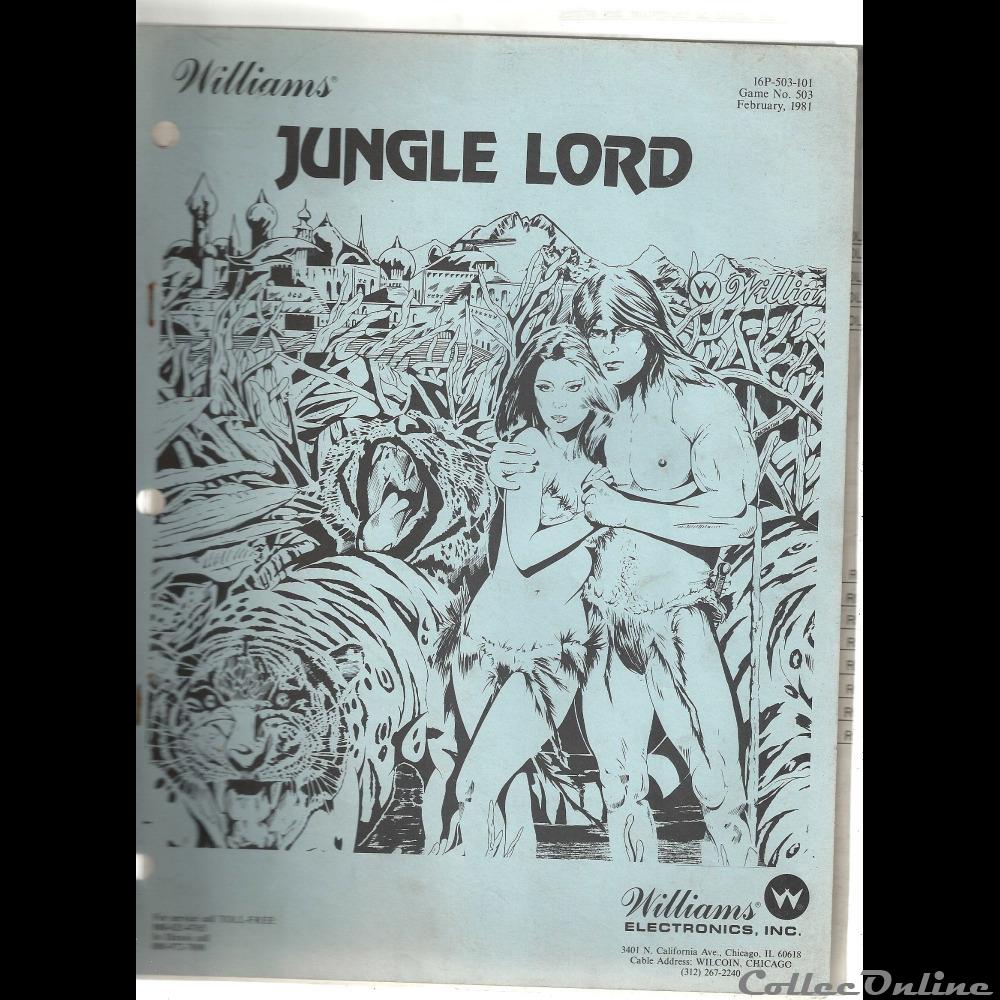 manuel pinball flipper JUNGLE LORD Williams 1981 jeux jouet de bar arcade mandat territoriaux manuel pinball flipper jungle lord williams 1981
