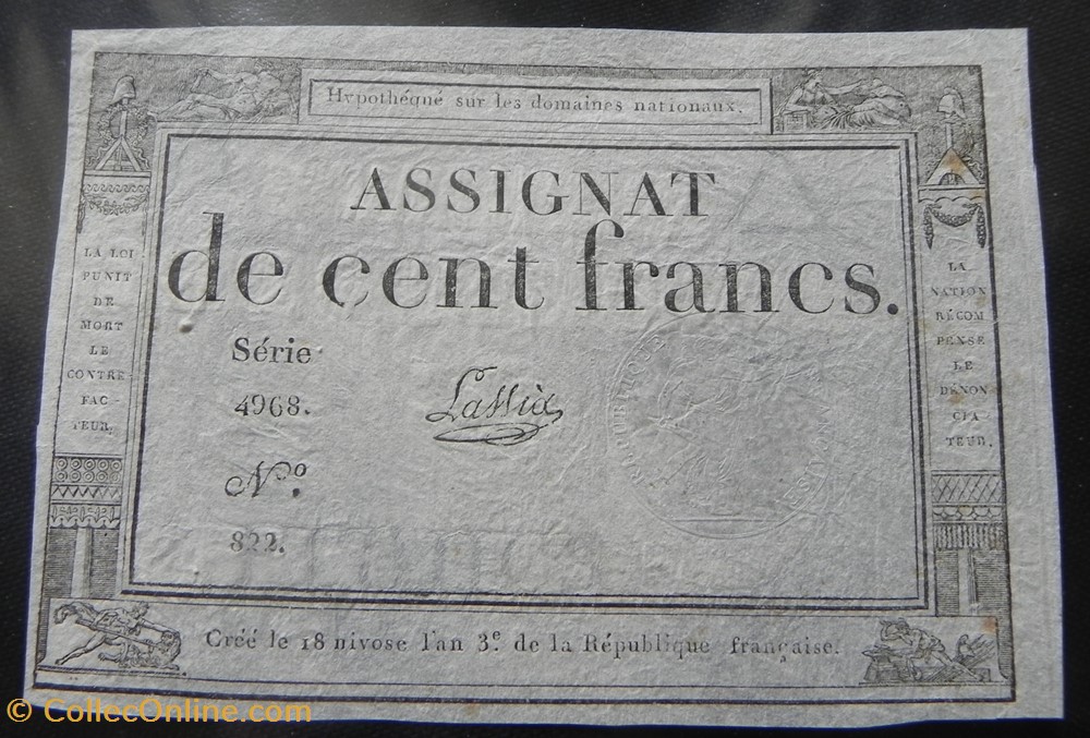 ASSIGNAT 100 FRANCS 18 NIVOSE L'AN 3 billets europe france assignat 100 francs 18 nivose an 3