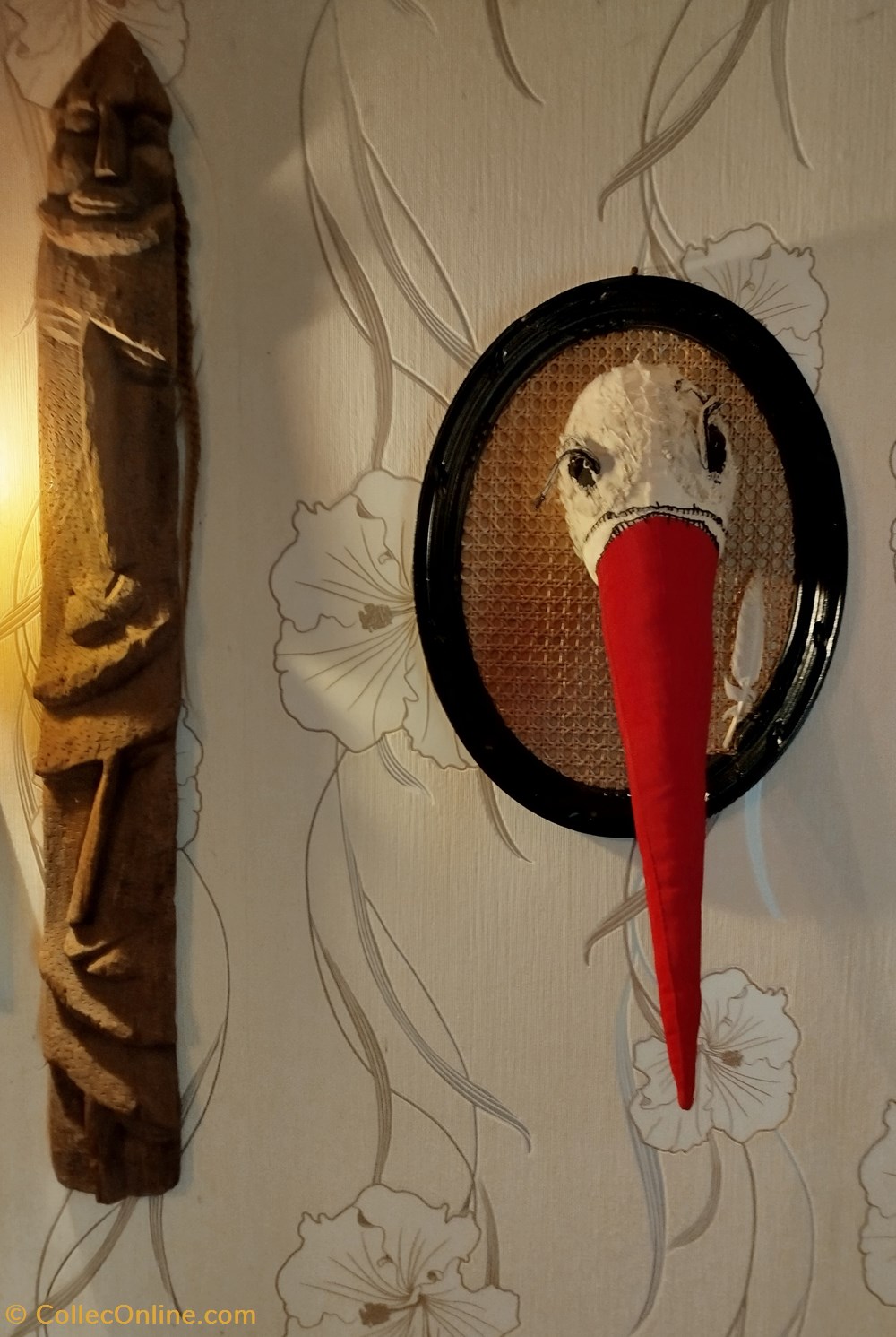 art antiquites sculptures tissus cigogne creatrice brij villa marla besancon sculpture zoomorphe tete oiseau en tissu