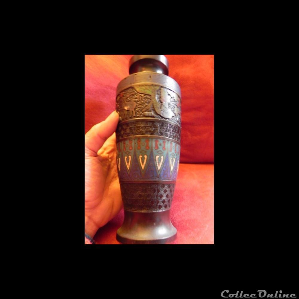 art antiquite asiatique europe vase emaille bronze cloisonne decore animaux