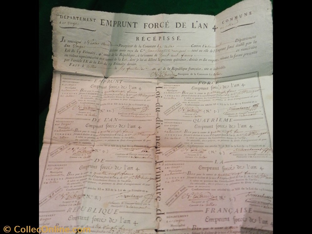 billet europe france 800 francs emprunt force de an iv commune de celles dep vosges