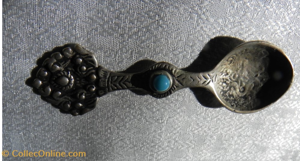art antiquites oriental cuillere tibet nepal argent et turquoise