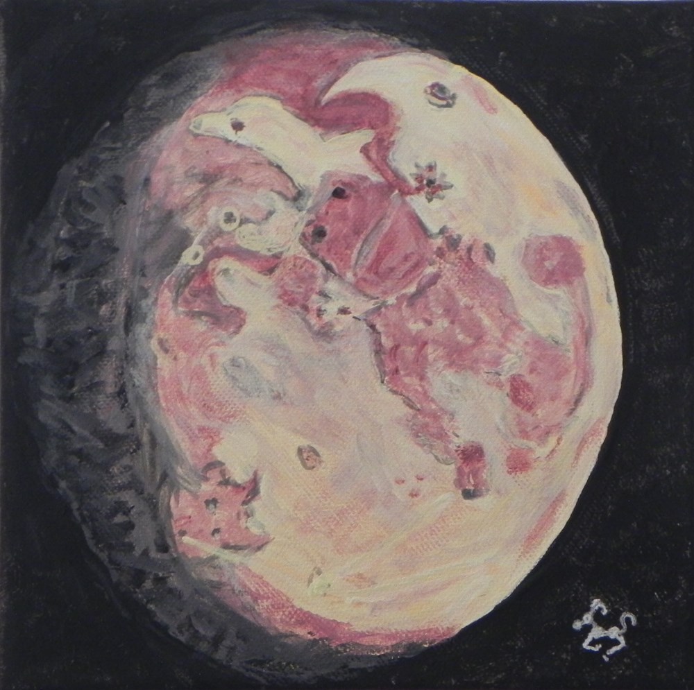 lune , lièvre, lapin visages et animaux . peinture acrylique sur toile . 2 art antiquites peintures dessins lune lievre lapin visages et animaux peinture acrylique sur toile
