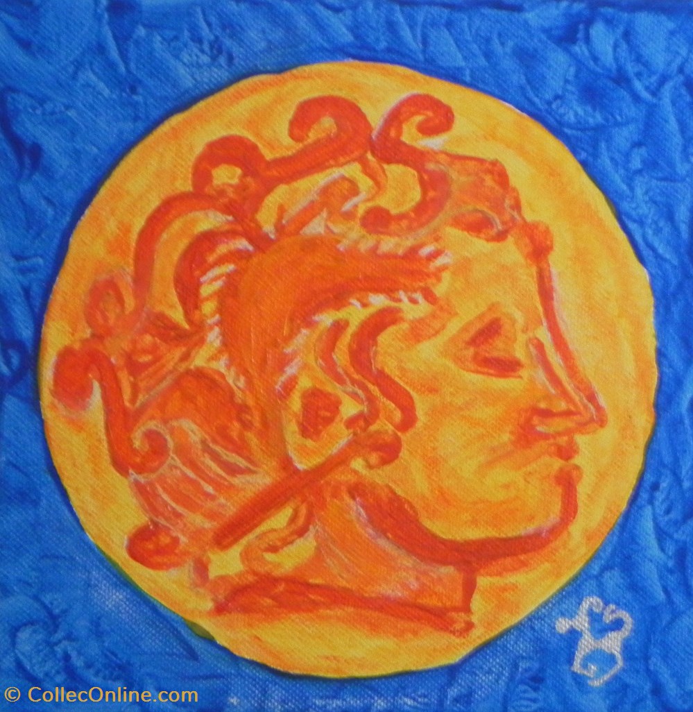 antiquites peintures dessins representation quart de stater des sequanes representation lunaire peinture acrylique sur toile