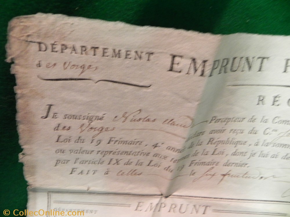 billet europe france 800 francs emprunt force de an iv commune de celles dep vosges