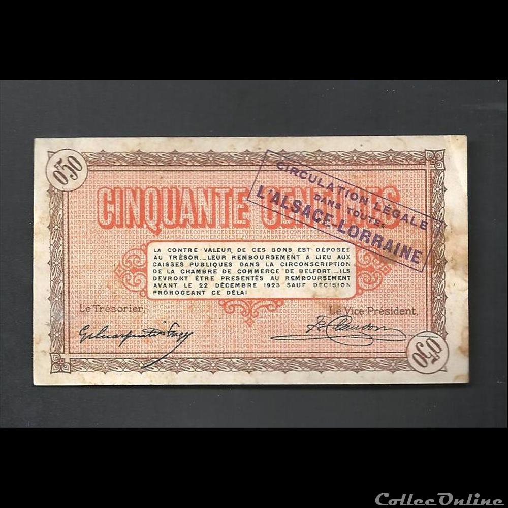 billet france diver 50 centimes belfort chambre de commerce