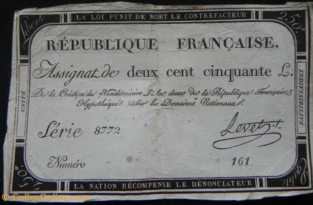 assignat de 250 livres l'an2 de la république billets europe france assignat de 250 livres an2 de la republique