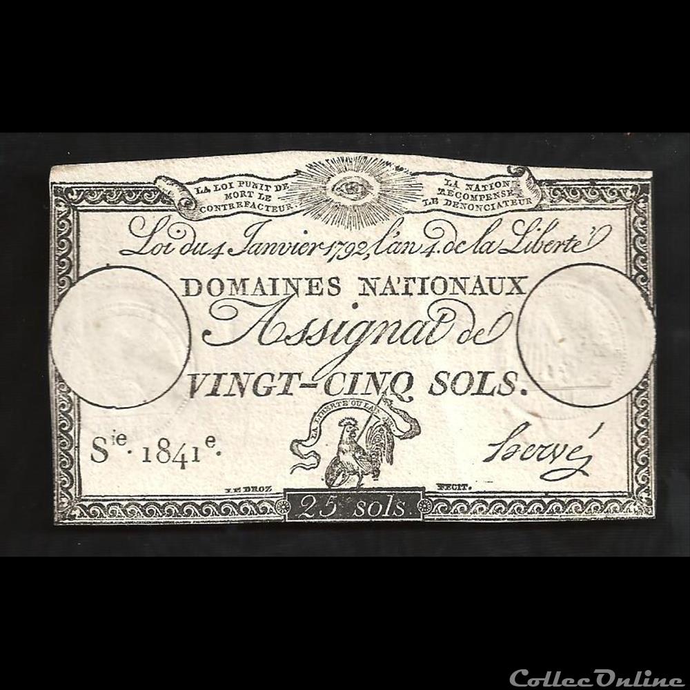 assignat de 5 Sols . 4 janvier 1792 billet france assignat de 5 sols 4 janvier 1792
