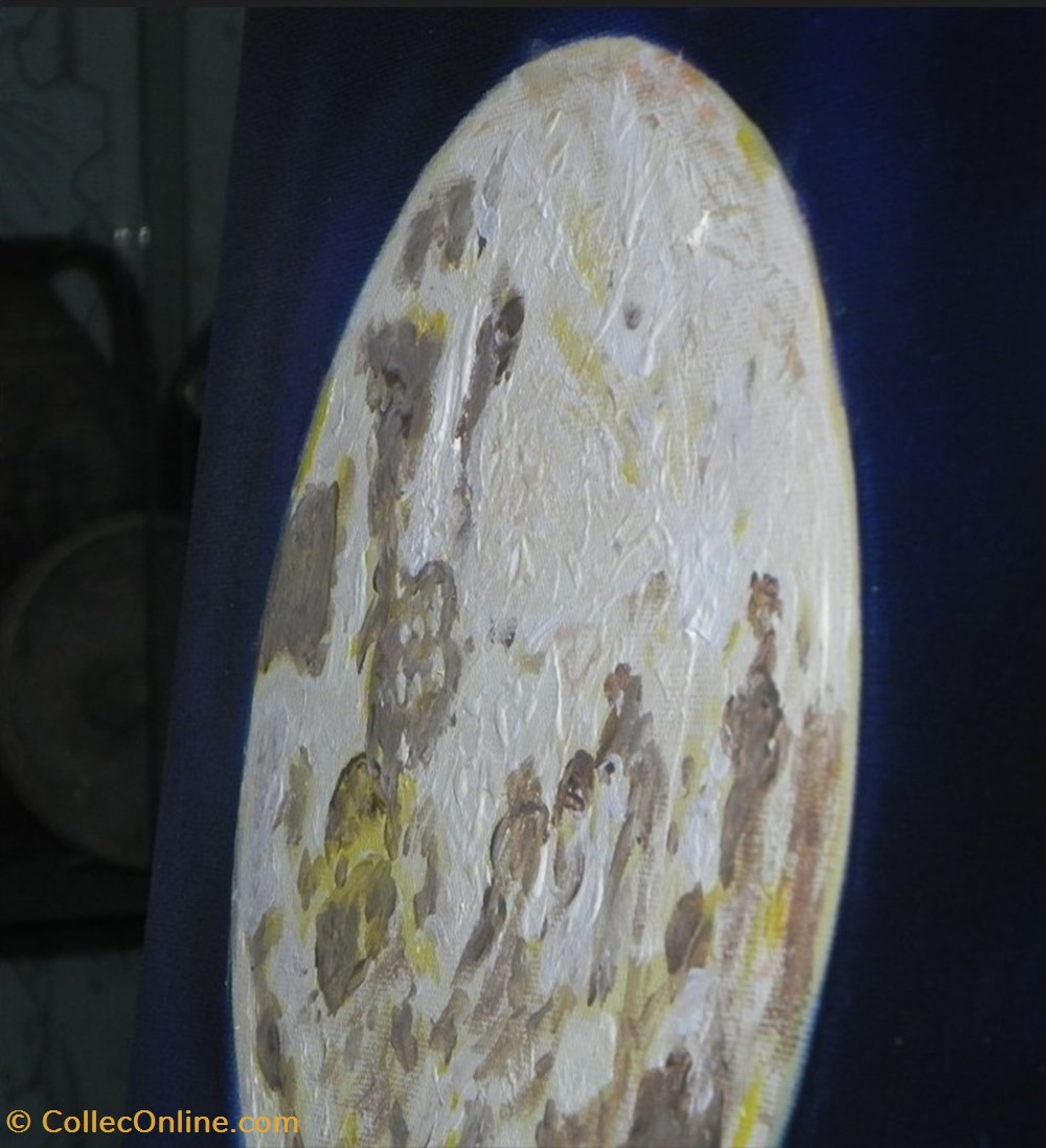art antiquites peintures dessins lune peinture acrylique sur toile visage et animal