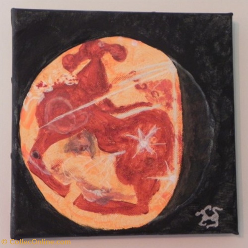 antiquites peintures dessins lune rousse peinture acrylique sur toile visages et animaux voir carte de cassini de 1671