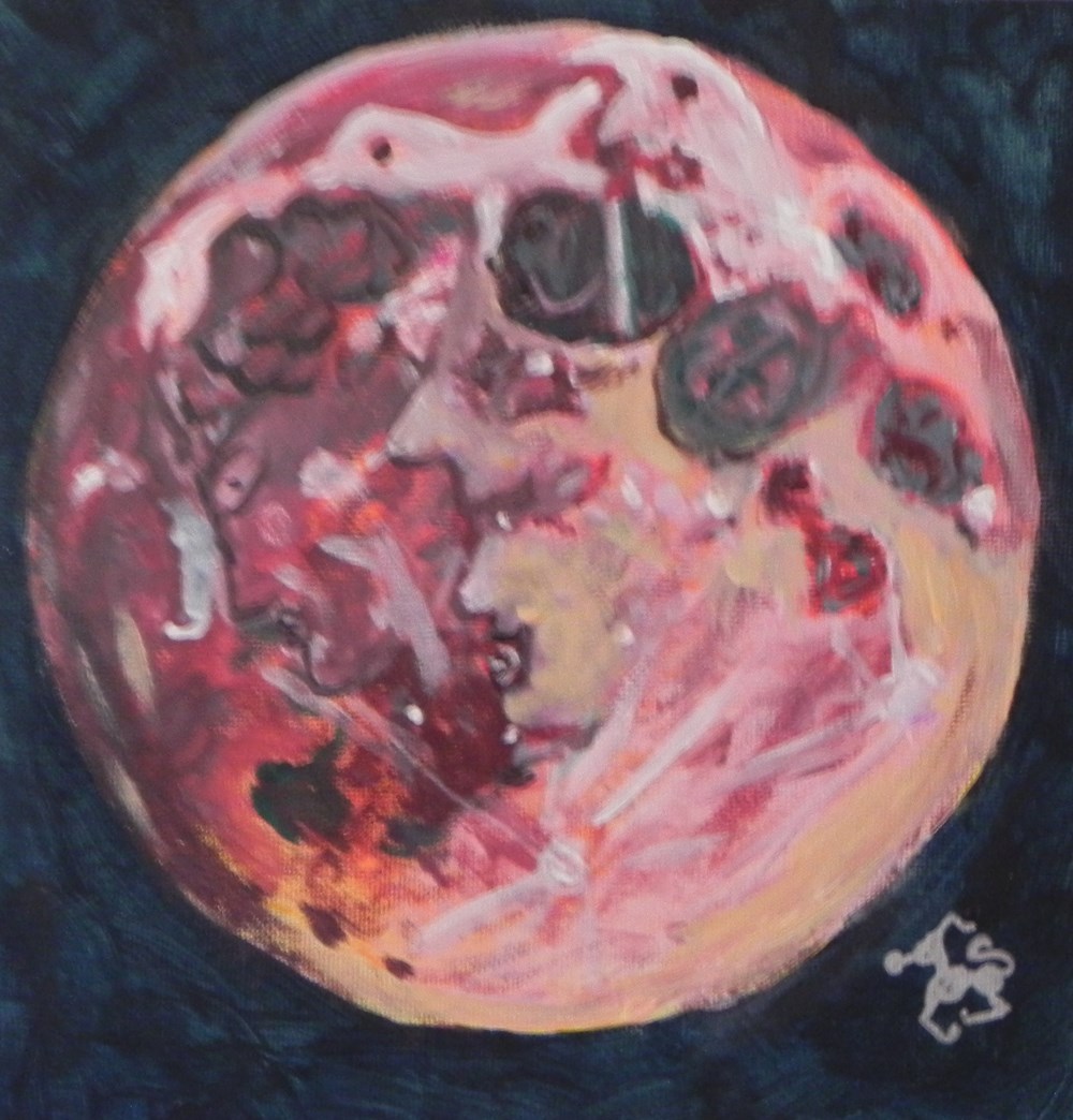 lune peinture acrylique sur toile : visages et animaux 2 art antiquites peintures dessins lune peinture acrylique sur toile visages et animaux
