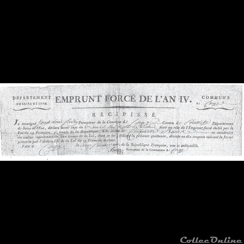 50 francs : emprunt forcé de L'AN IV canton de Pontoise en Seine et Oise 2 billet europe france 50 francs emprunt force de an iv canton de pontoise en seine et oise