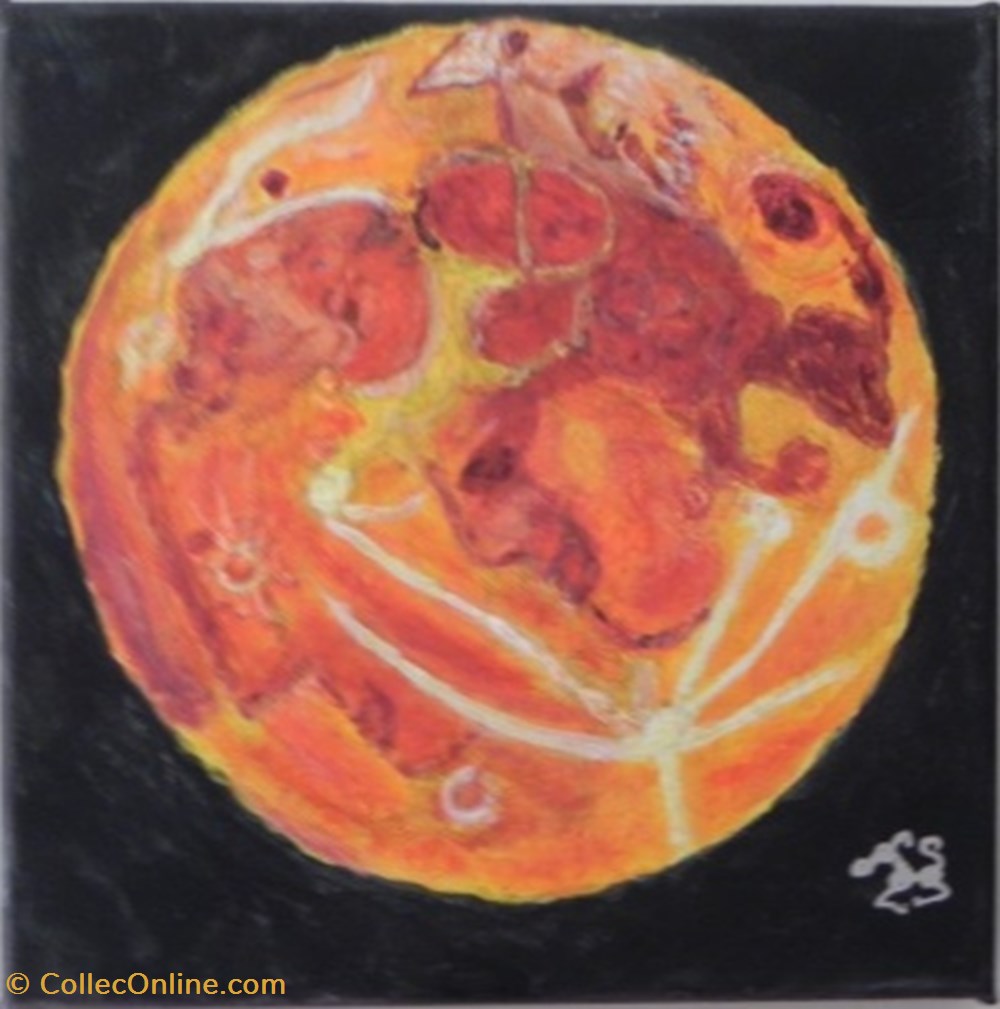 art antiquites peintures dessins lune rousse peinture acrylique sur toile visages et animaux