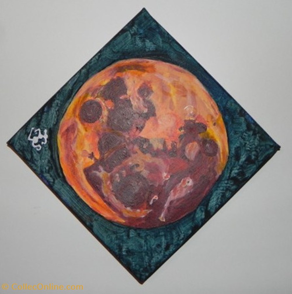 art antiquites peintures dessins lune rousse peinture acrylique sur toile visages et animaux