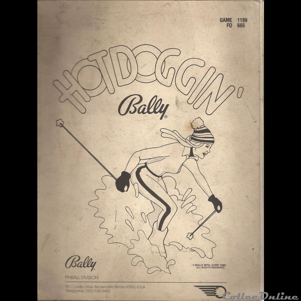 manuel flipper pinball HOT DOGGINN BALLY 1980 jeux jouet de bar arcade mandat territoriaux manuel flipper pinball hot dogginn bally 1980