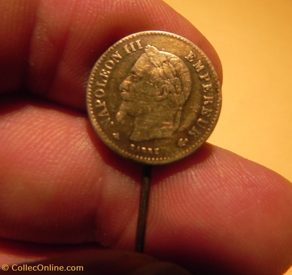 épingle à cravate 20ctes Napoléon III tête laurée 2 monnaies monde france epingle a cravate 20ctes napoleon iii tete lauree