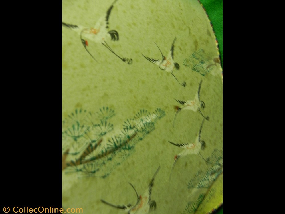 vetement et accessoire eventail japon vol de 5 grues peinture sur soie
