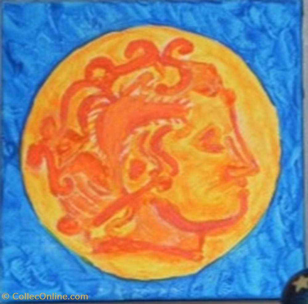 antiquites peintures dessins representation quart de stater des sequanes representation lunaire peinture acrylique sur toile