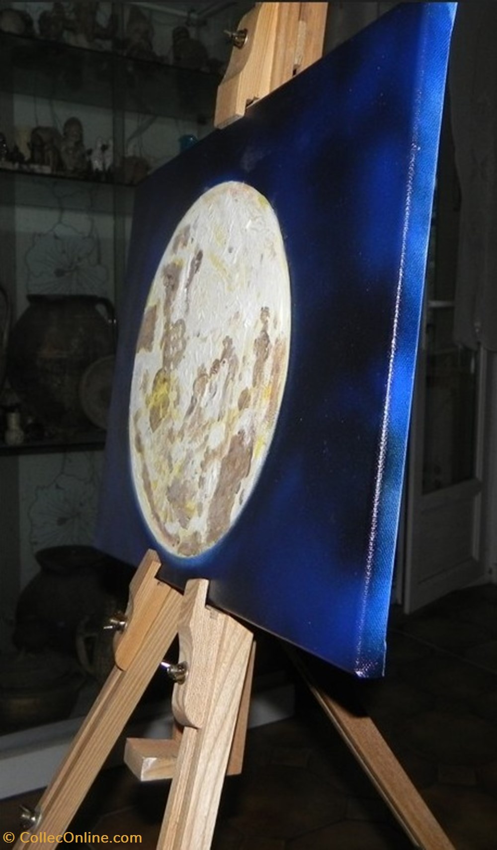 art antiquites peintures dessins lune peinture acrylique sur toile visage et animal