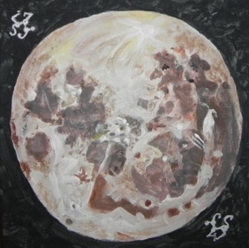 lune peinture acrylique sur toile : visages et animaux . 3 art antiquites peintures dessins lune peinture acrylique sur toile visages et animaux