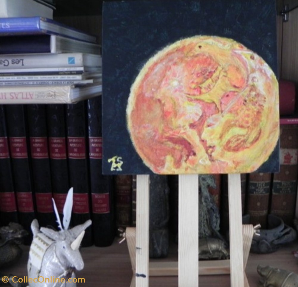 art antiquites peintures dessins lune rousse peinture acrylique sur toile visages et animaux